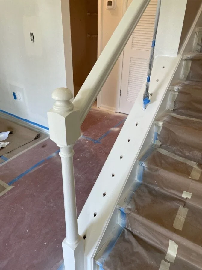 Stairs taped up for painting
