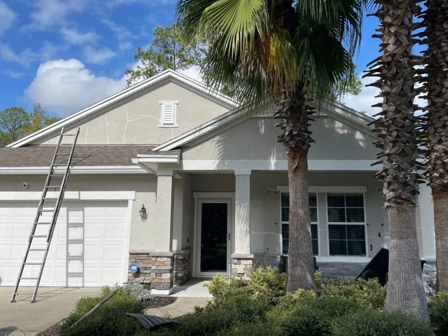 Home featured in case study that needs stucco repair. This is a before image. 