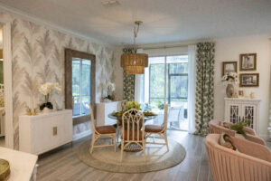 Wallpaper installation from Bright Side Painting on accent wall in dining room