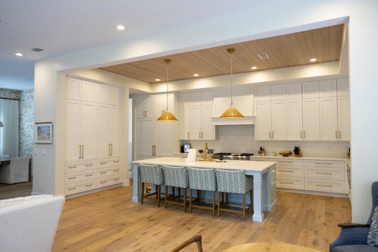 interior shot of freshly painted kitchen cabinetry, walls, and ceiling