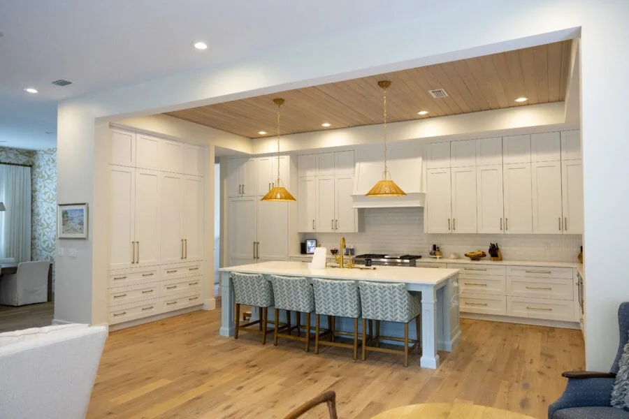 interior shot of freshly painted kitchen cabinetry, walls, and ceiling