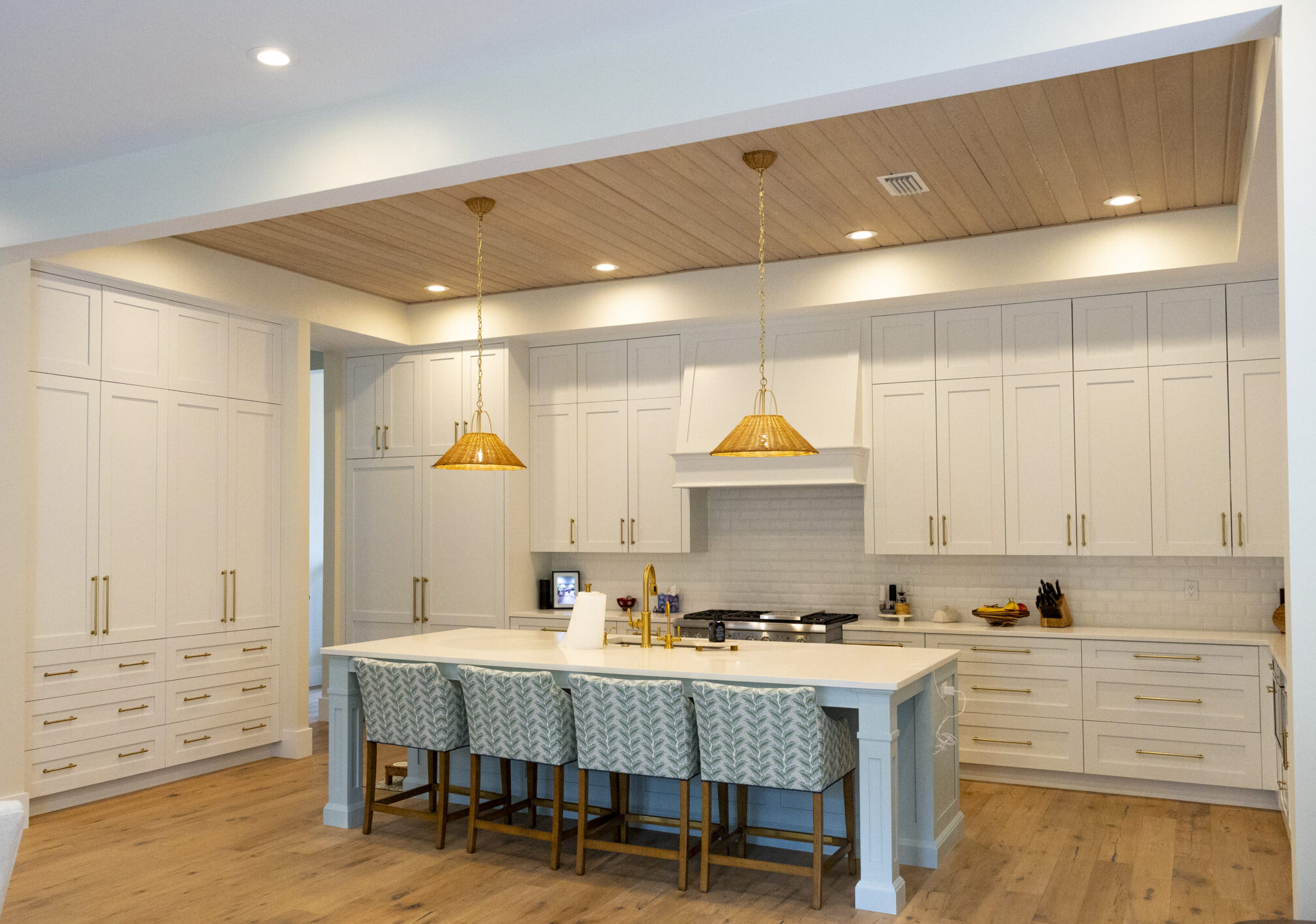interior shot of freshly painted kitchen cabinetry, walls, and ceiling