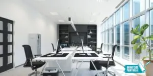 Office space with Bright Side logo overlaid