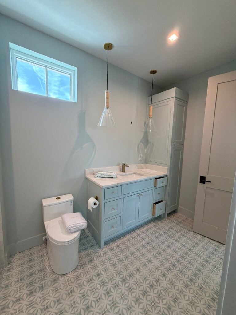 interior bathroom wall and cabinet paint job