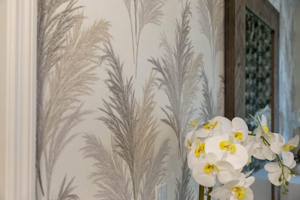 close up image of wallpaper installed by bright side painting of jax