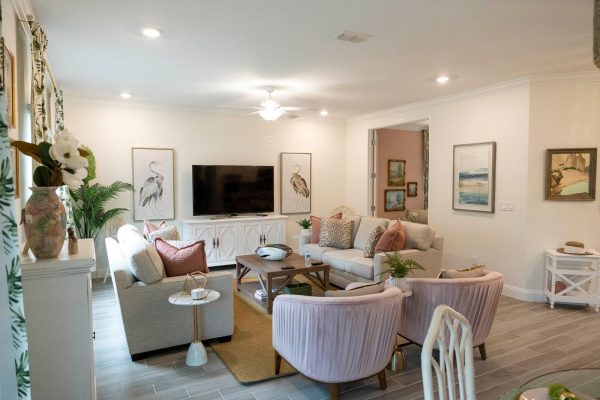 Living room with white walls